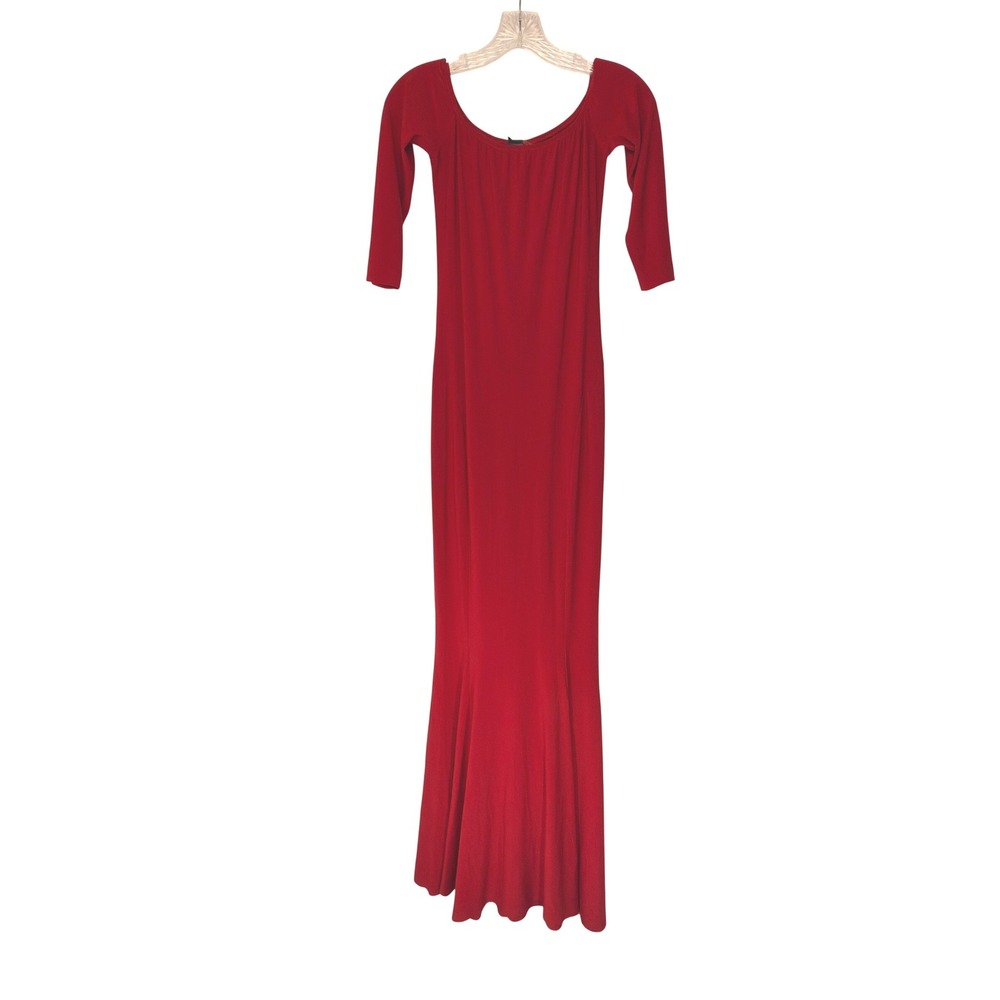 Norma Kamali Off Shoulder Fishtail Gown Maxi Dress Red Stretch Bodycon Small